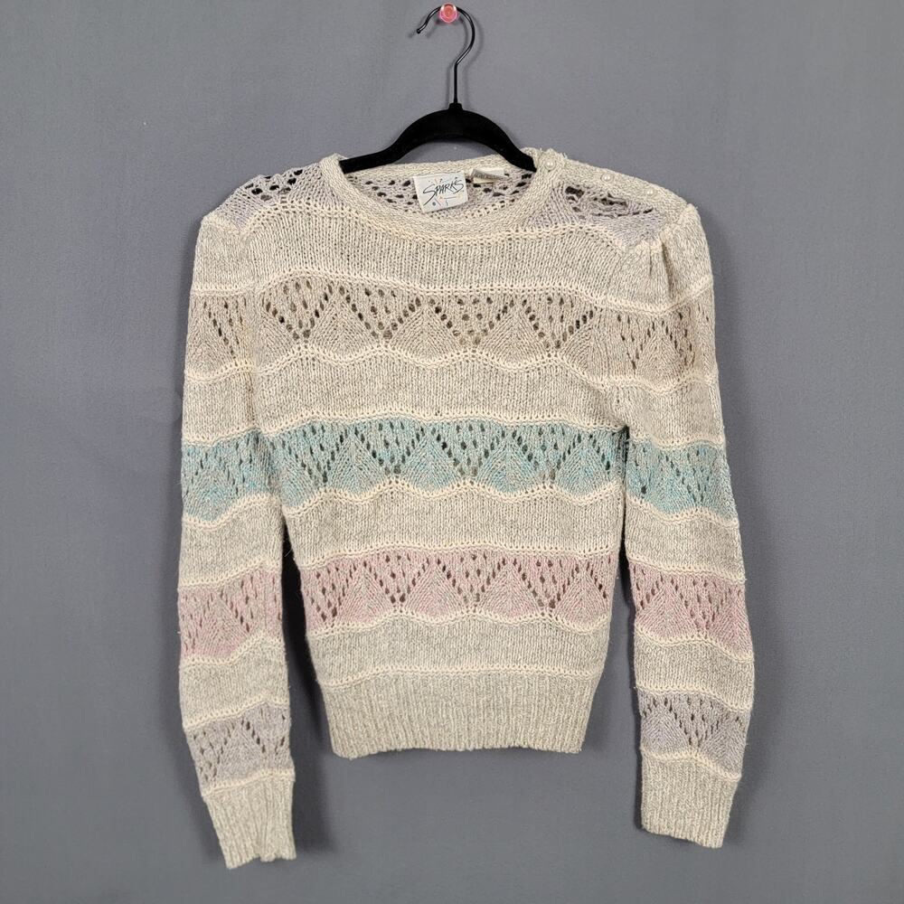 Sparks Sweater Women’s S Cream Pastel Knit Silk Angora Pearl Shoulder